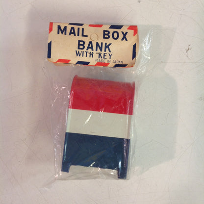 Vintage Japan Tin United States Mailbox Bank with Key