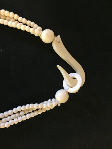 Vintage Bone Beaded Statement Necklace Collar Oddity Fun