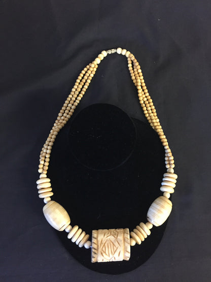 Vintage 1980's Carved Bone Pendant Statement Necklace Oddity WOW