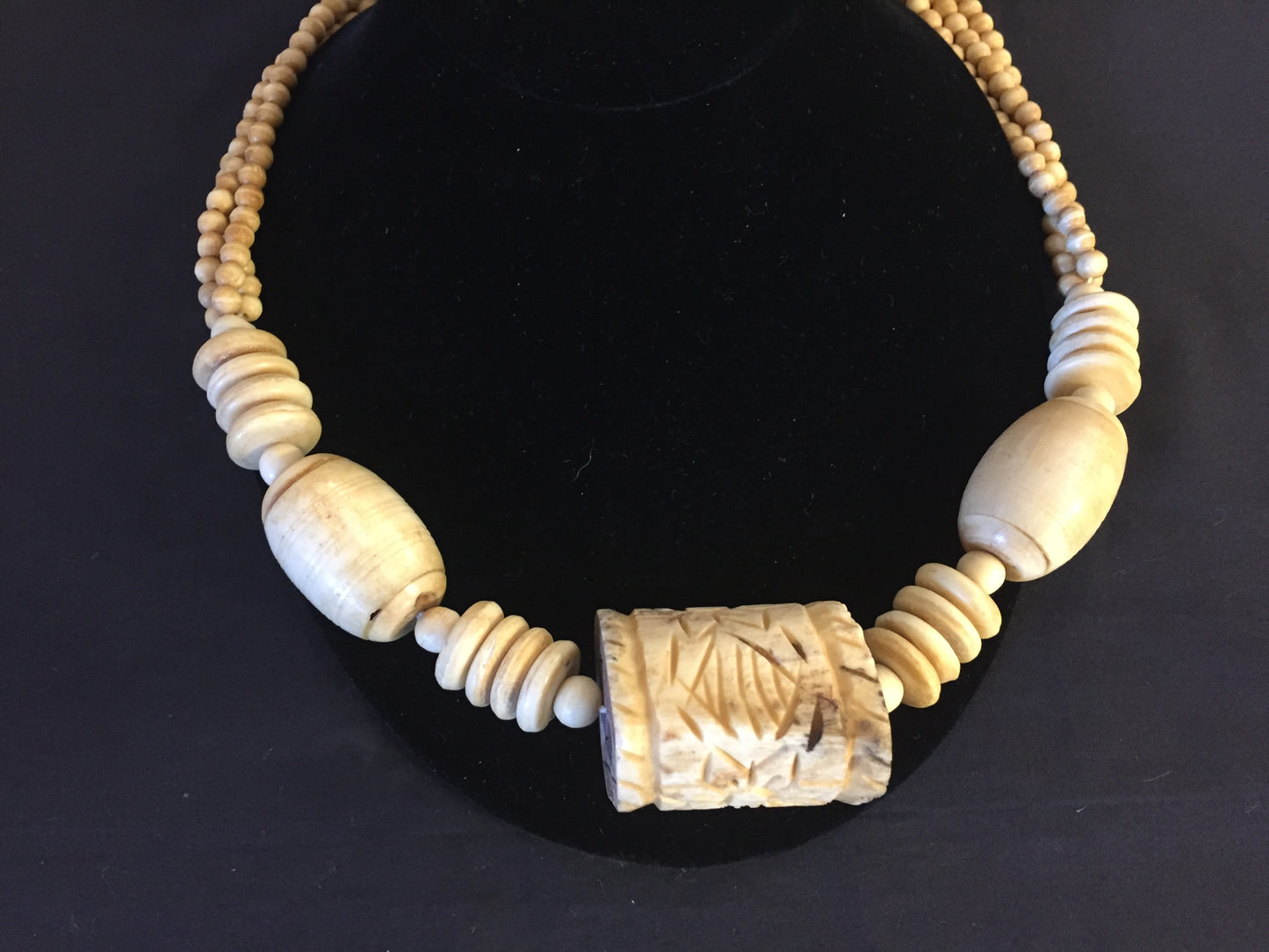 Vintage 1980's Carved Bone Pendant Statement Necklace Oddity WOW