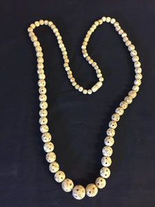 Vintage 1980's All Carved Bone Beaded Necklace Statement Oddity Fun