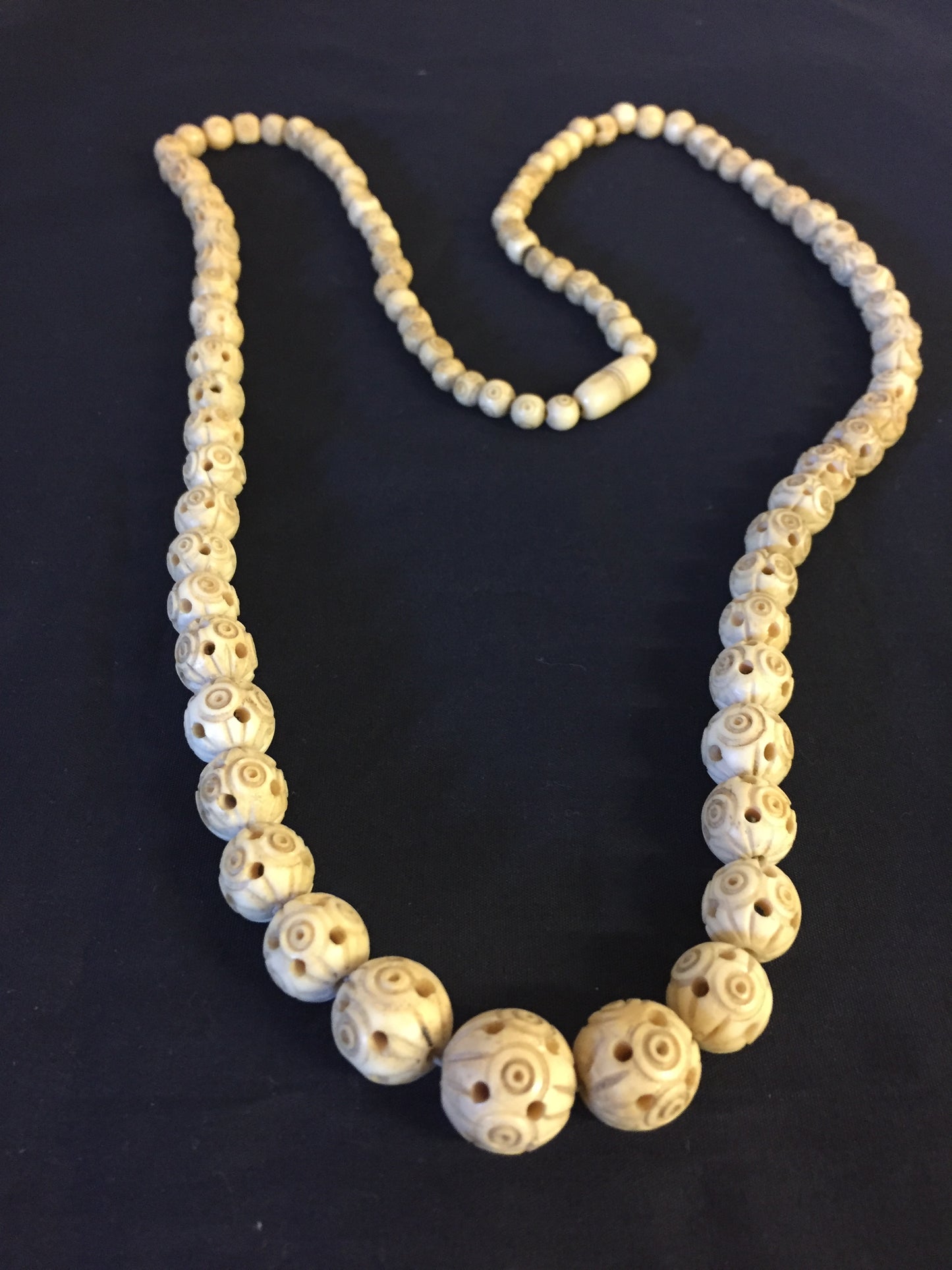 Vintage 1980's All Carved Bone Beaded Necklace Statement Oddity Fun