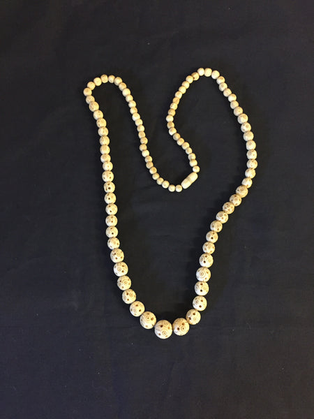 Vintage 1980's All Carved Bone Beaded Necklace Statement Oddity Fun