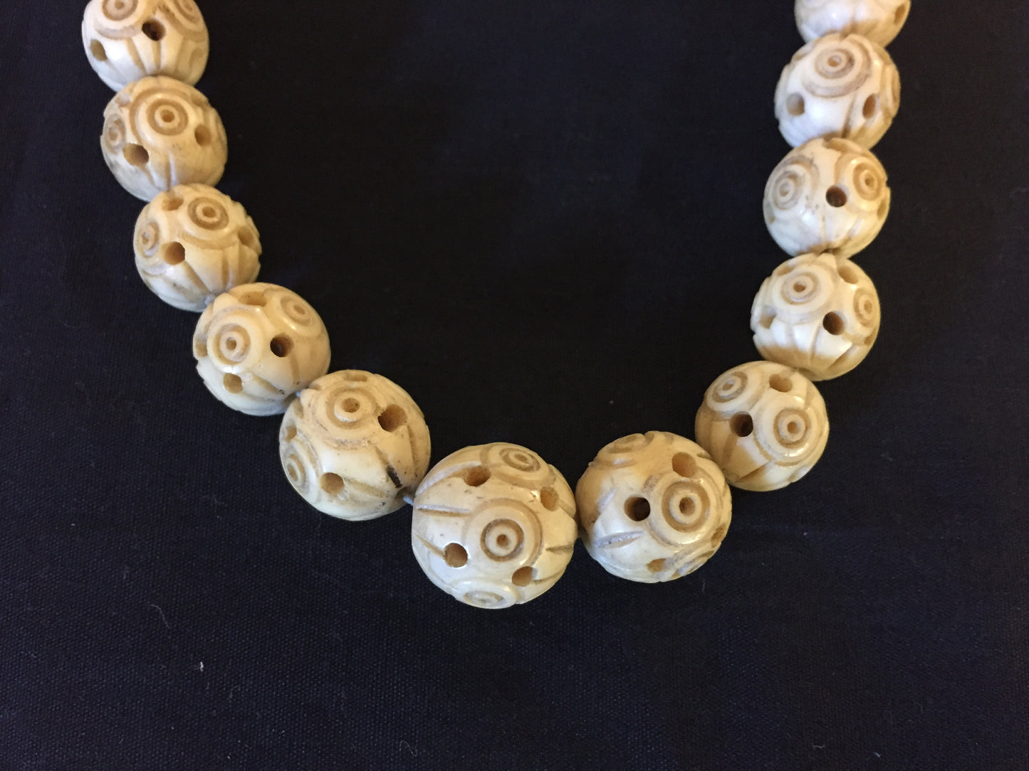 Vintage 1980's All Carved Bone Beaded Necklace Statement Oddity Fun