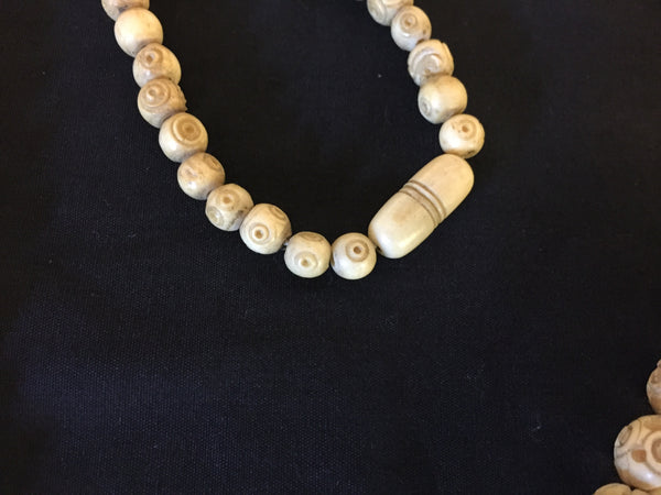 Vintage 1980's All Carved Bone Beaded Necklace Statement Oddity Fun