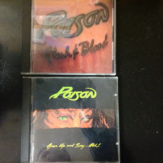 Bargain SET of 2 CD's Poison Hair Rock Flesh & Blood CDP 7918132 Open Up And Say ... AHH! D 173989 Glam