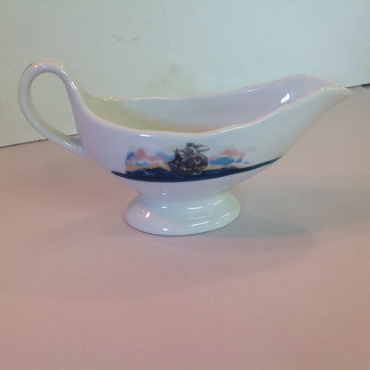 Vintage Detroit Yacht Club Restaurant Ware Sailing Galleon Ship Pattern Gravy Boat