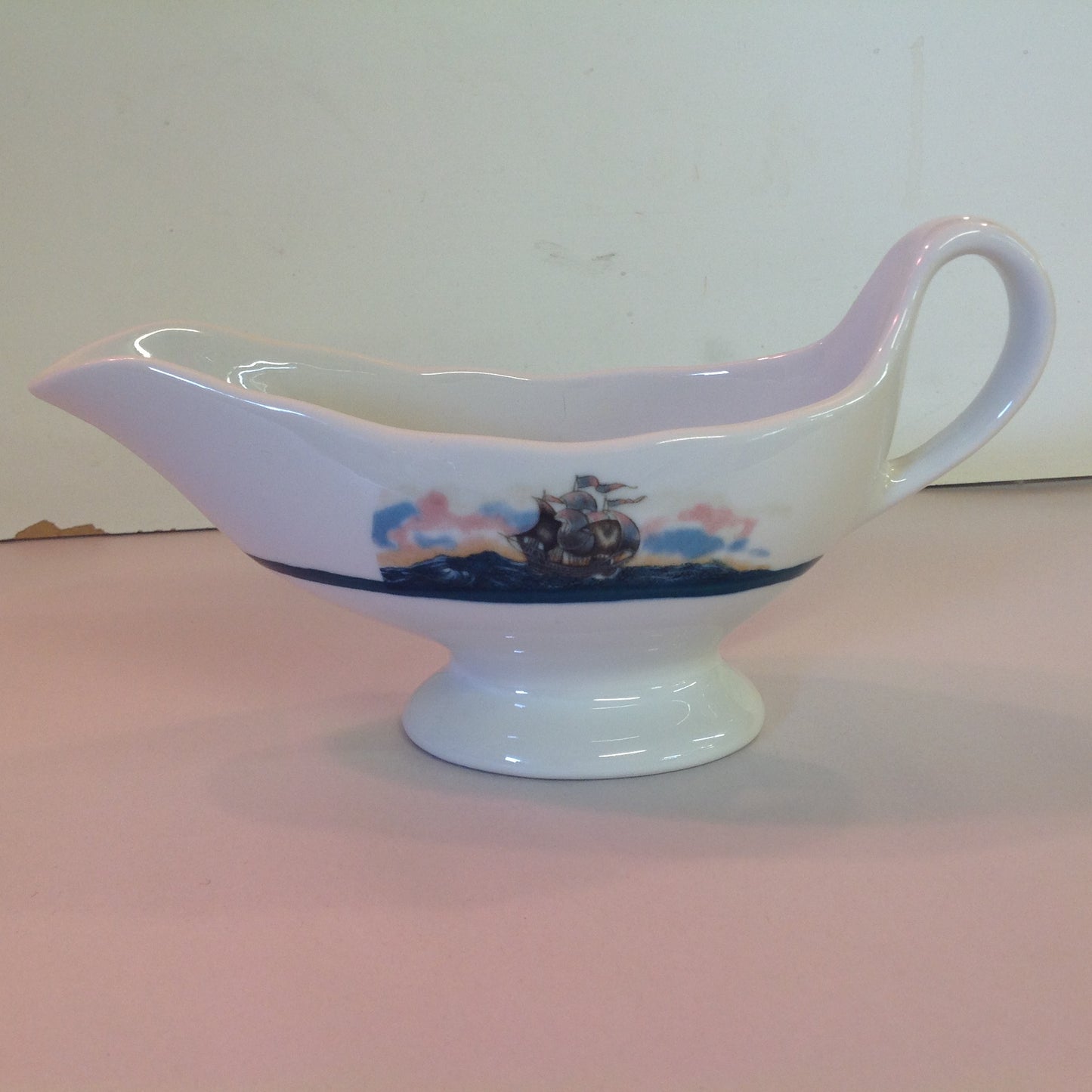 Vintage Detroit Yacht Club Restaurant Ware Sailing Galleon Ship Pattern Gravy Boat