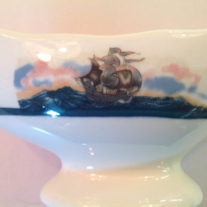 Vintage Detroit Yacht Club Restaurant Ware Sailing Galleon Ship Pattern Gravy Boat