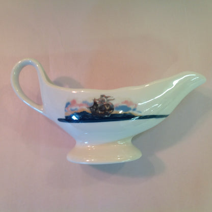 Vintage Detroit Yacht Club Restaurant Ware Sailing Galleon Ship Pattern Gravy Boat