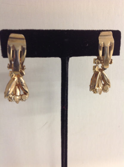 Vintage Cascading Faux Copper Crystal Clip On Earrings