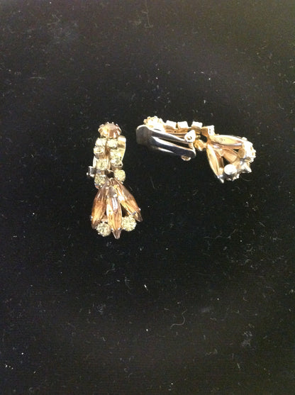 Vintage Cascading Faux Copper Crystal Clip On Earrings