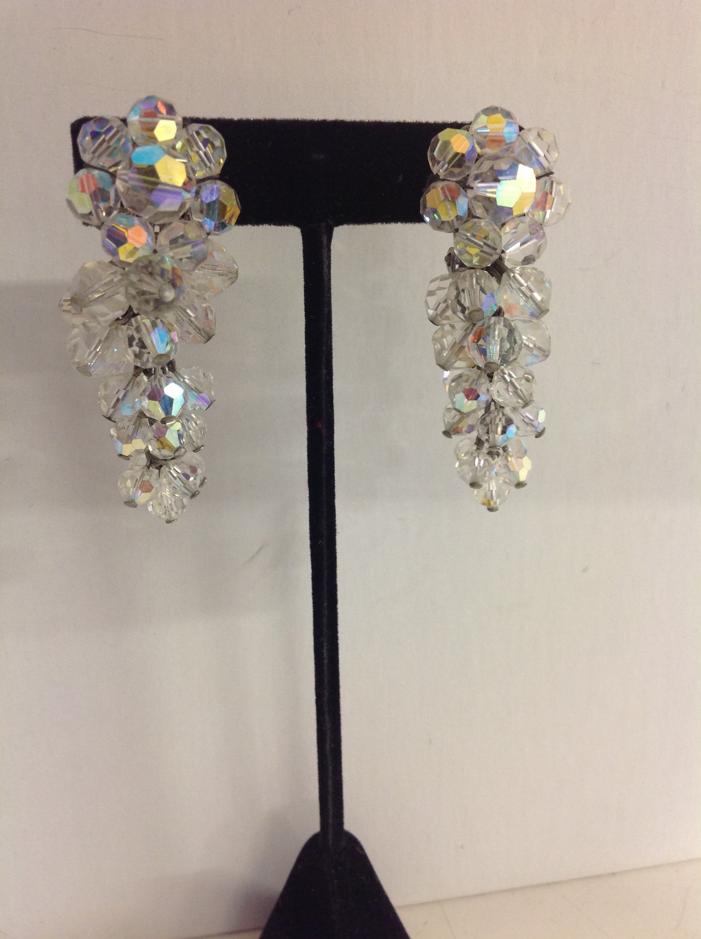 Vintage Silvertone Faux Crystal Pendant Clip On Earrings