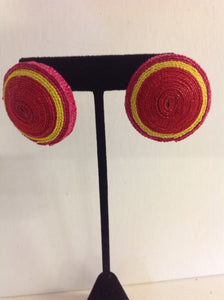 Vintage Pink Yellow Macrame Clip On Earrings