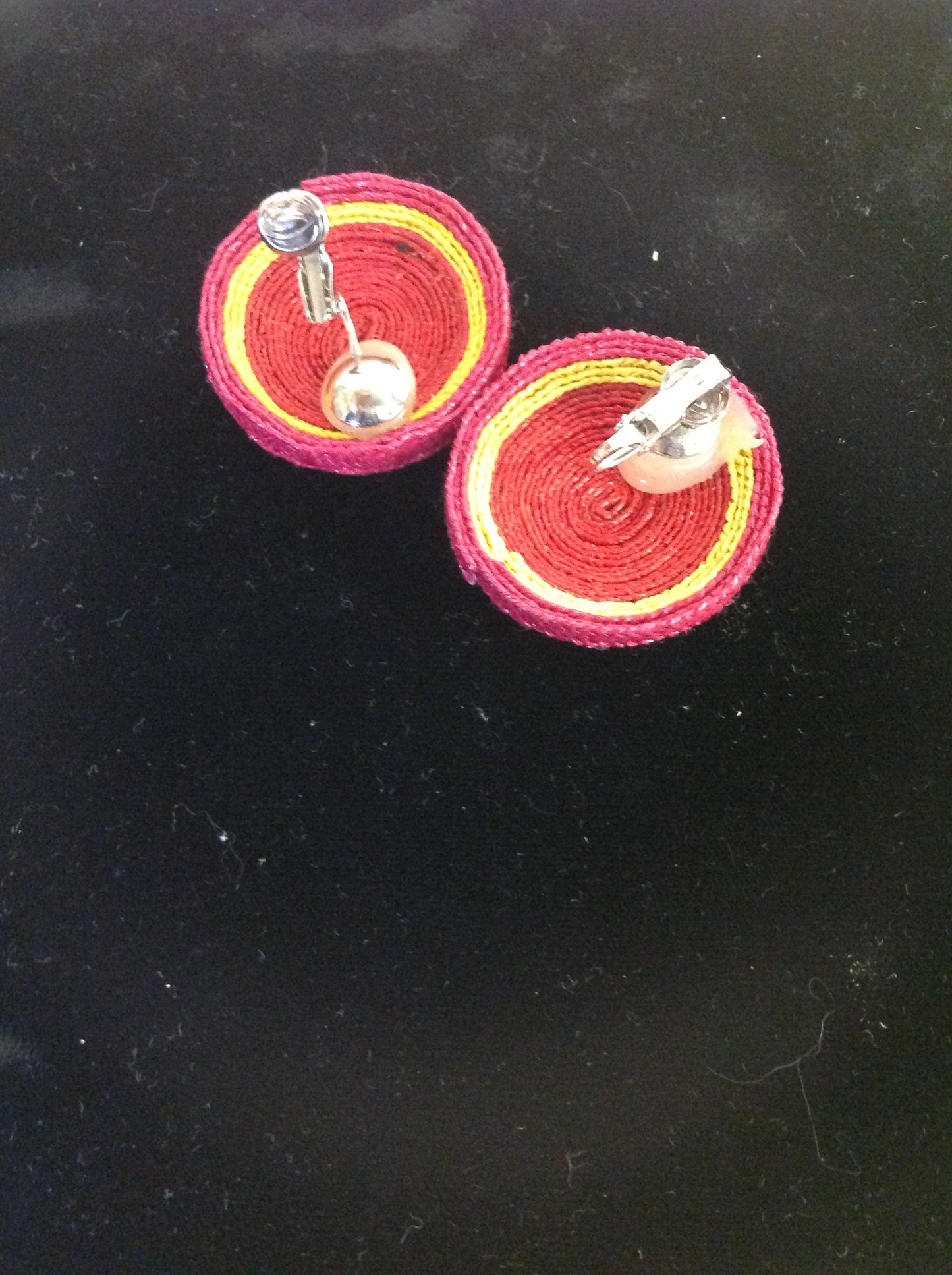 Vintage Pink Yellow Macrame Clip On Earrings