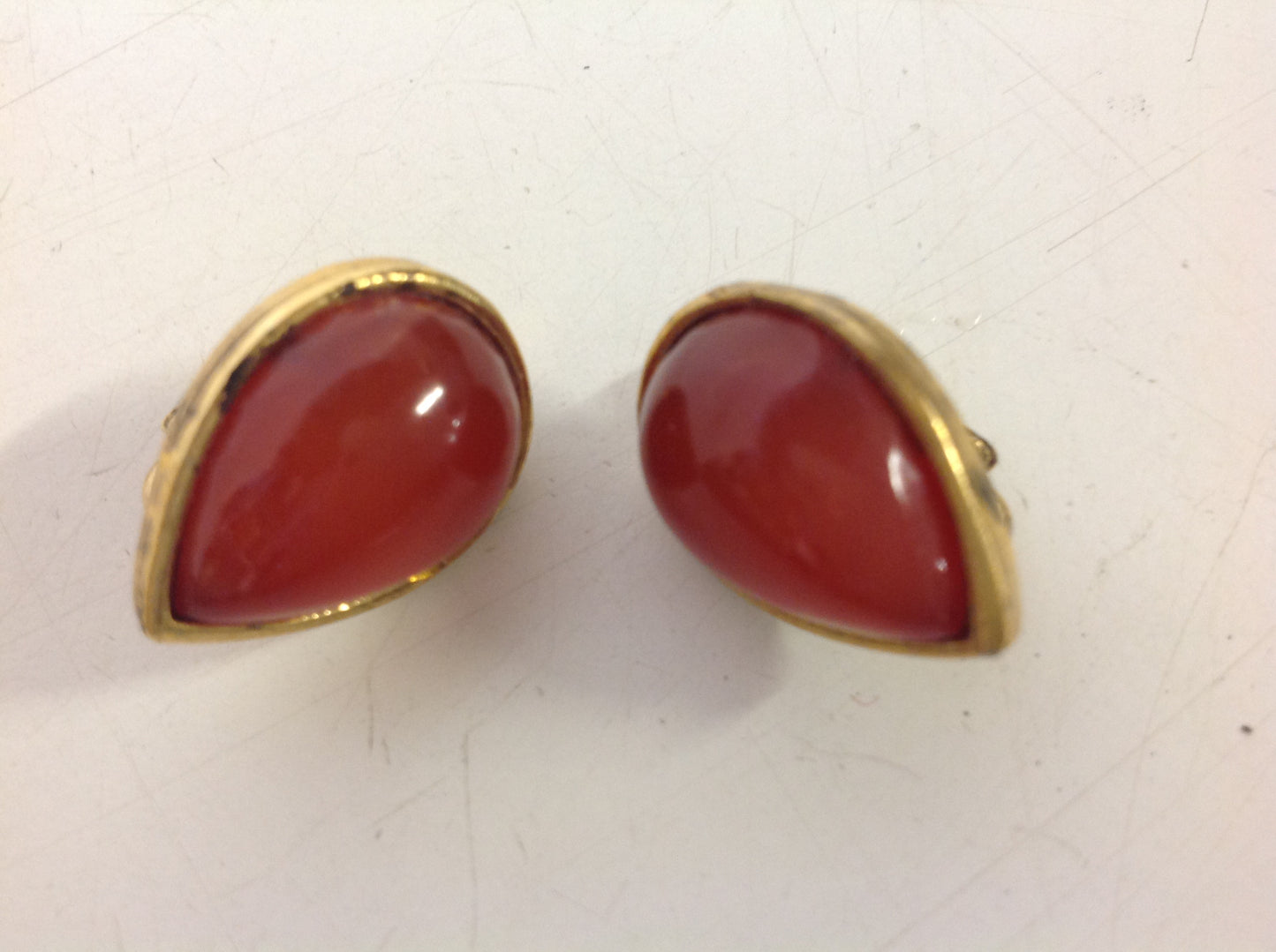 Vintage Clip On Earrings Faux Amber Center Goldtone