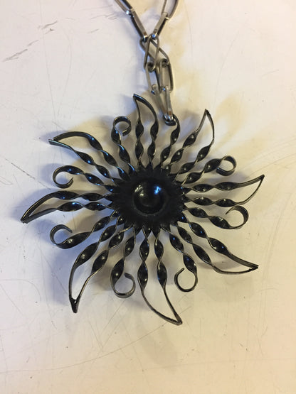 Vintage All Twisted Metal Sun Pendant Necklace Starburst Statement