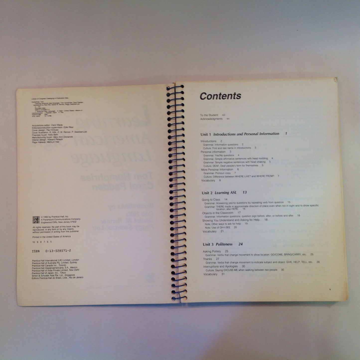 Vintage 1992 Spiral Bound Learning American Sign Language Tom Humphries Carol Padden