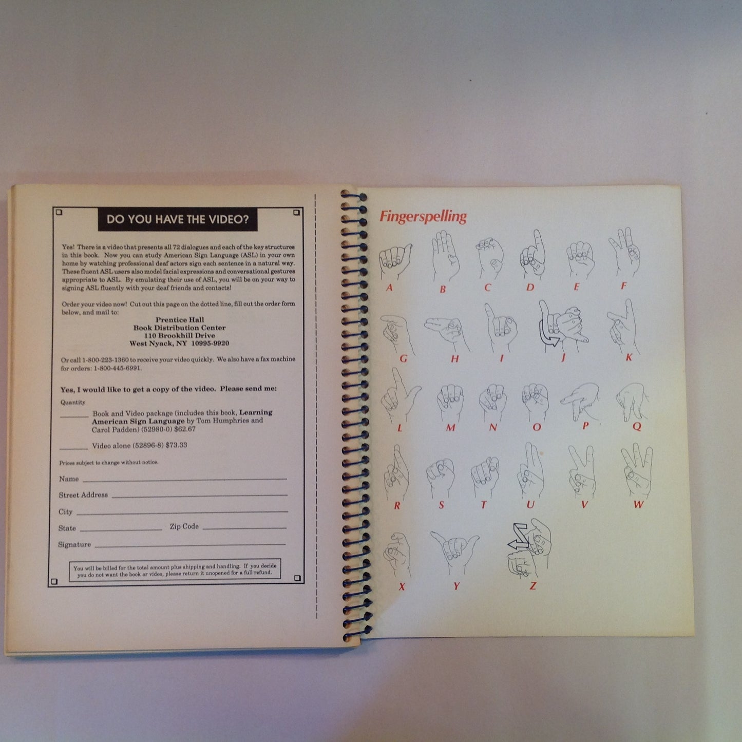 Vintage 1992 Spiral Bound Learning American Sign Language Tom Humphries Carol Padden