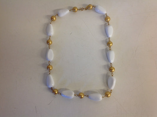 Vintage KJL White Goldtone Plastic Bead Oblong Necklace