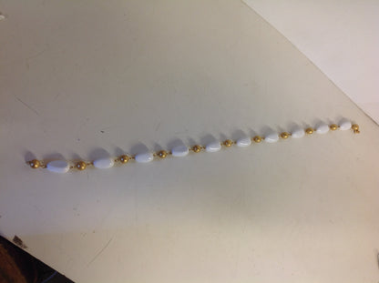 Vintage KJL White Goldtone Plastic Bead Oblong Necklace