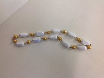 Vintage KJL White Goldtone Plastic Bead Oblong Necklace