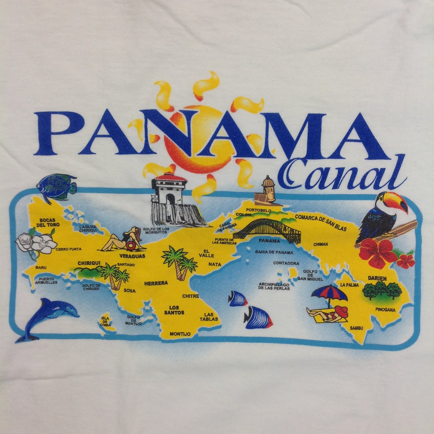 Vintage Tropic Plus Cotton Souvenir White Men's Small Short-Sleeve Panama Canal Points of Interest T-Shirt