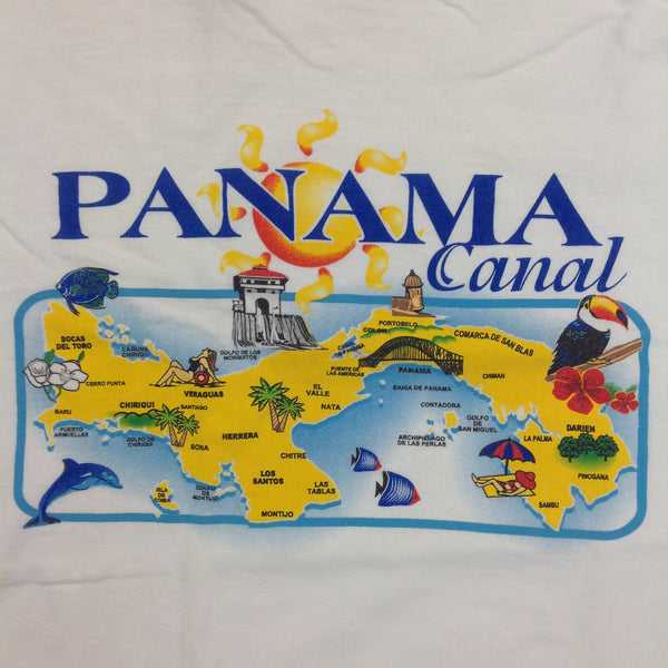 Vintage Tropic Plus Cotton Souvenir White Men's Small Short-Sleeve Panama Canal Points of Interest T-Shirt