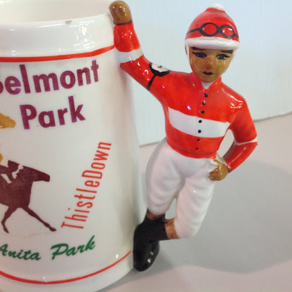 Vintage Souvenir Porcelain Horse Racing Mug Red Jockey #1 Race Parks Logos
