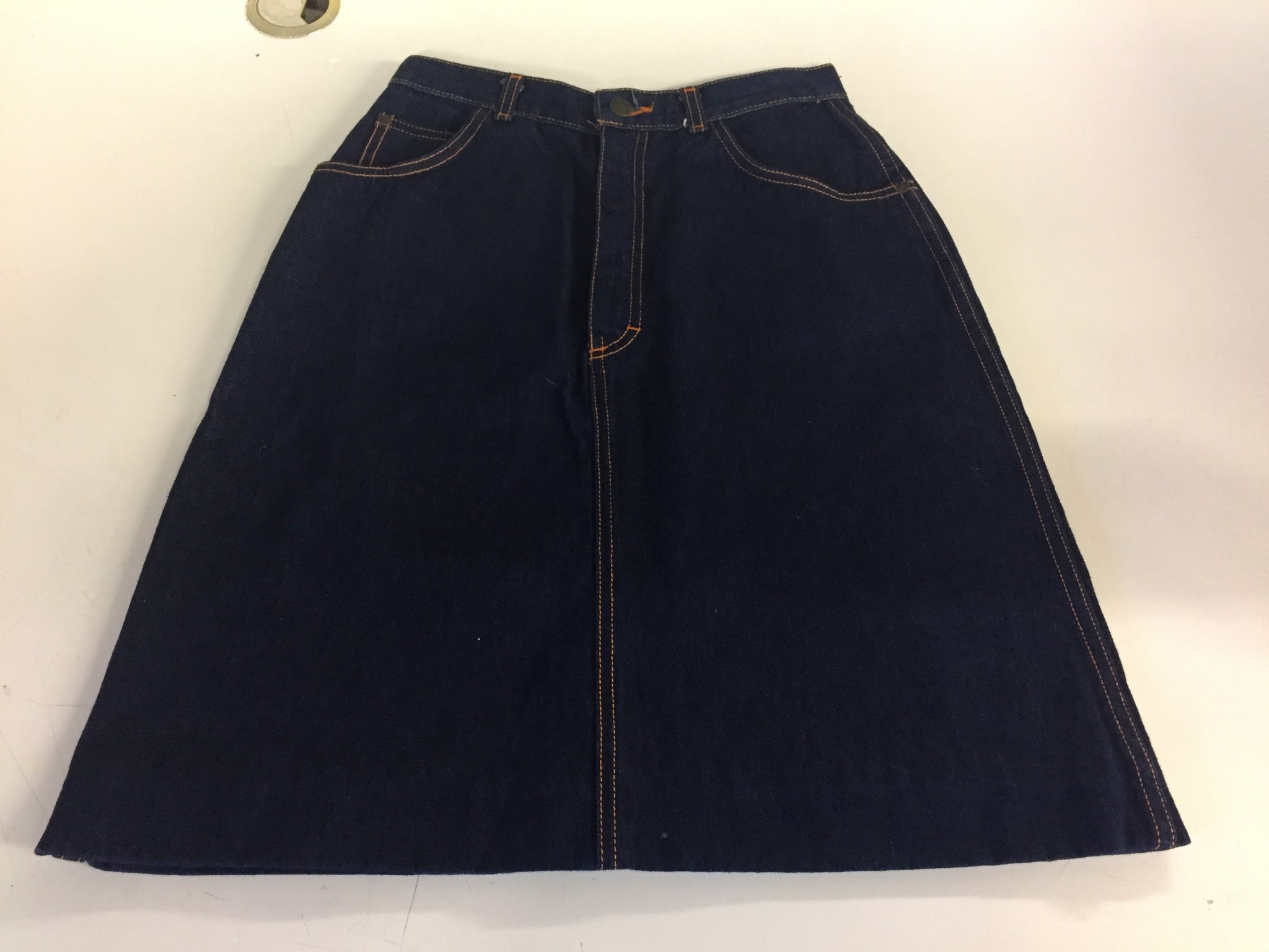 Vintage 1980's PS GITANO Retro Denim Skirt Orange Piping