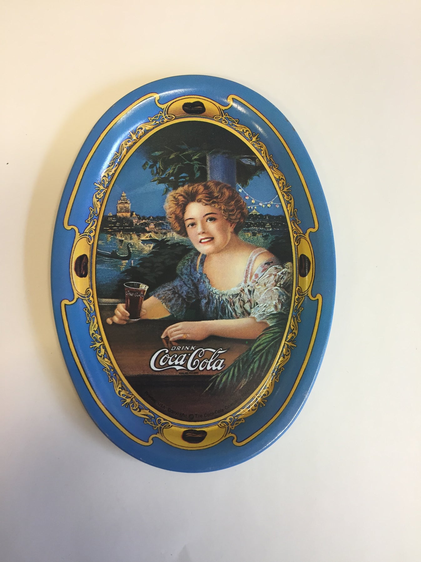 Vintage 1990's Antique Style Mini Tin Coca Cola Oval Trays Blue Repop ...