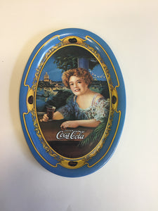 Vintage 1990's Antique Style Mini Tin Coca Cola Oval Trays Blue Repop