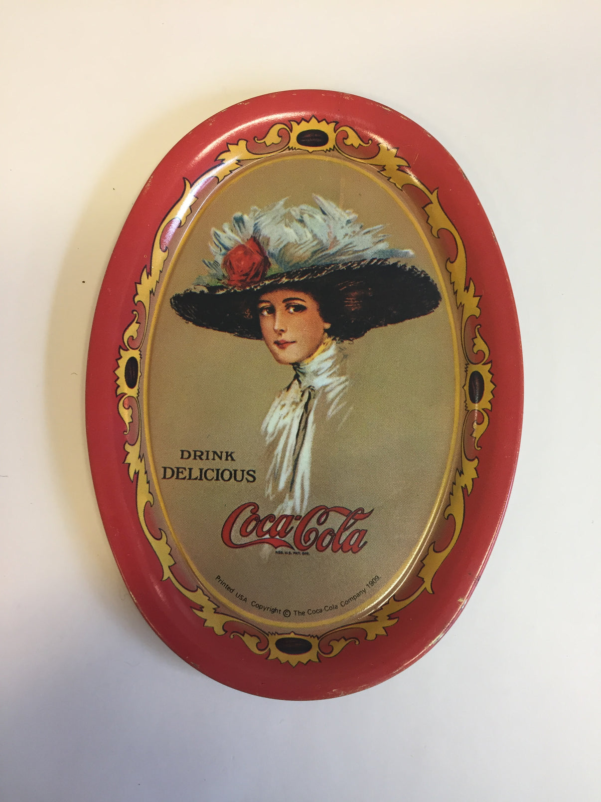 Vintage 1990's Antique Style Mini Tin Coca Cola Oval Trays Red Repop 