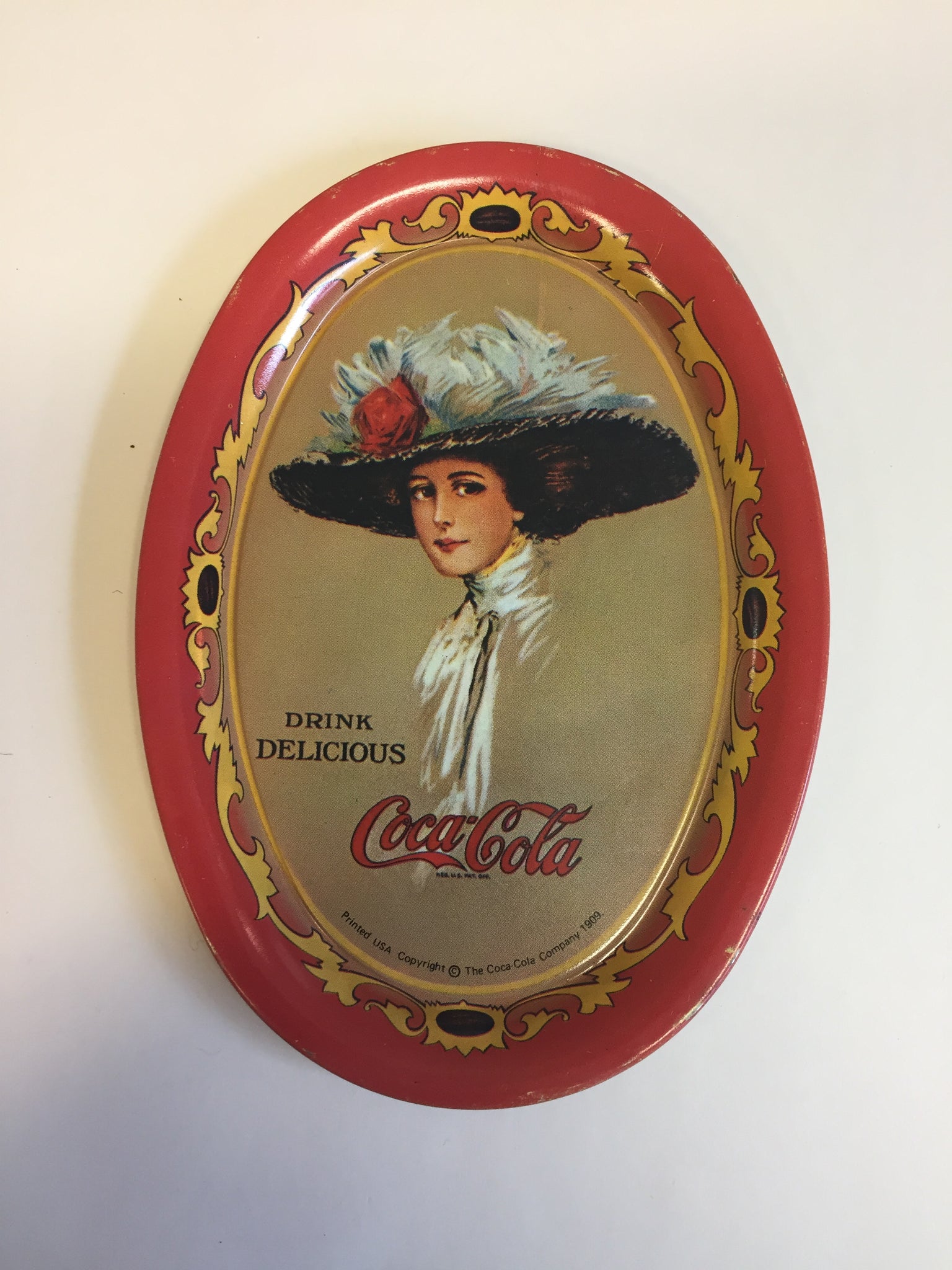 Vintage 1990's Antique Style Mini Tin Coca Cola Oval Trays Red Repop