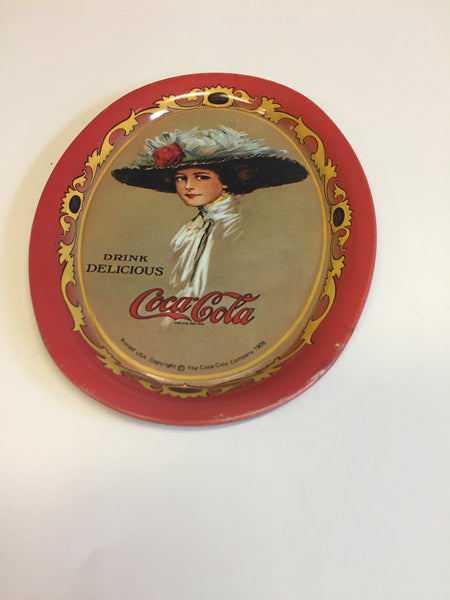 Vintage 1990's Antique Style Mini Tin Coca Cola Oval Trays Red Repop