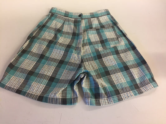 Vintage 1980's Teal Black & White Plaid Shorts Front Pocket