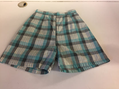 Vintage 1980's Teal Black & White Plaid Shorts Front Pocket