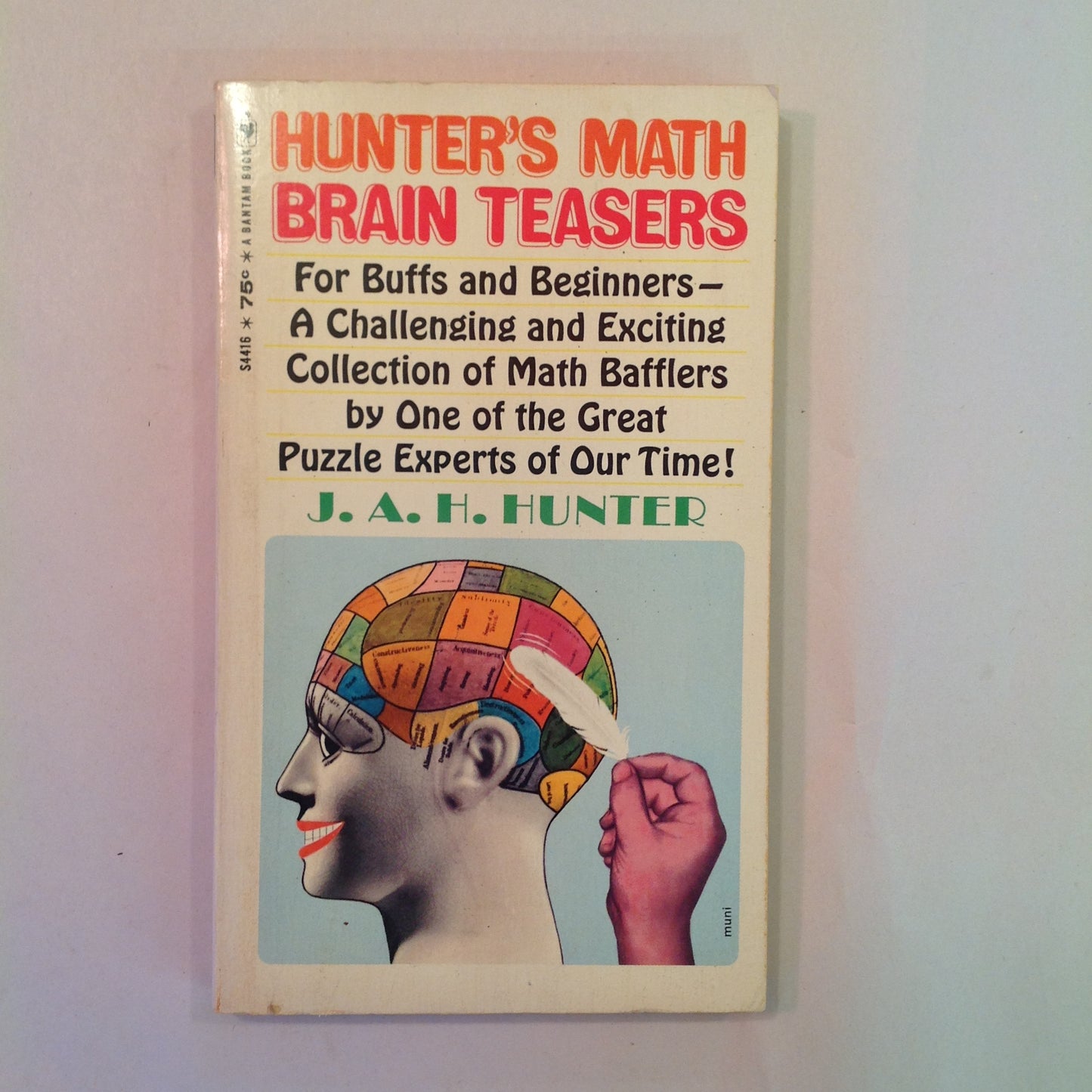 Vintage 1969 Mass Market Paperback Hunter's Math Brain Teasers J A Hunter Bantam