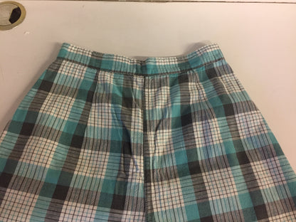 Vintage 1980's Teal Black & White Plaid Shorts Front Pocket