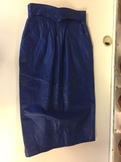 Vintage 1980's Electric Blue Leather Pencil Skirt By Leather Loft