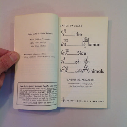 Vintage 1961 Mass Market Paperback The Human Side of Animals Vance Packard Pocket Books