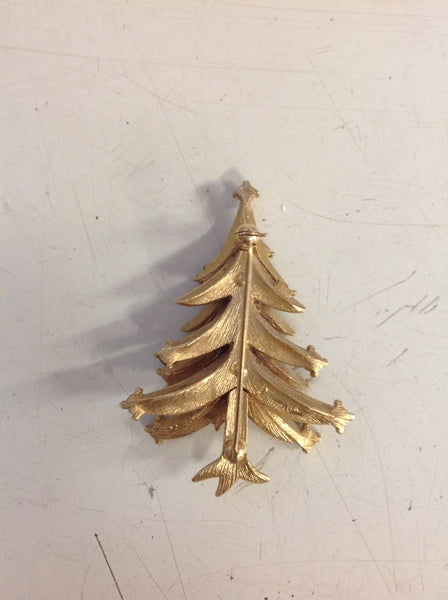 Vintage Goldtone Holiday Brooch Pin Xmas Tree with Rhinestone Lights