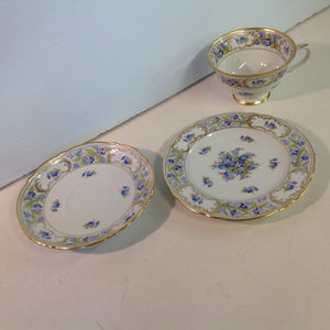 Vintage 3 Piece Porcelain Teacup Saucer Plate Set Schumann Forget Me Not Pattern Bavaria