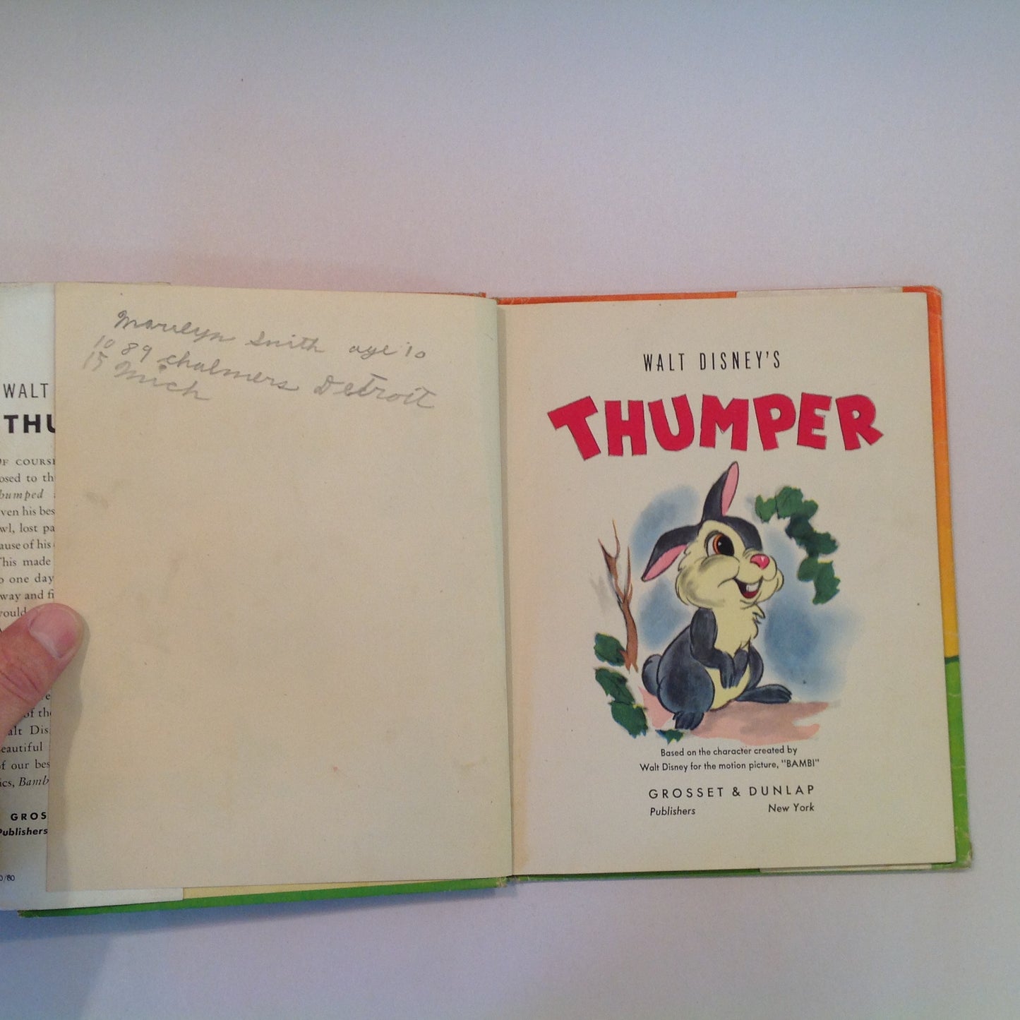 Vintage 1942 Children's Hardcover Picture Book Walt Disney's Thumper