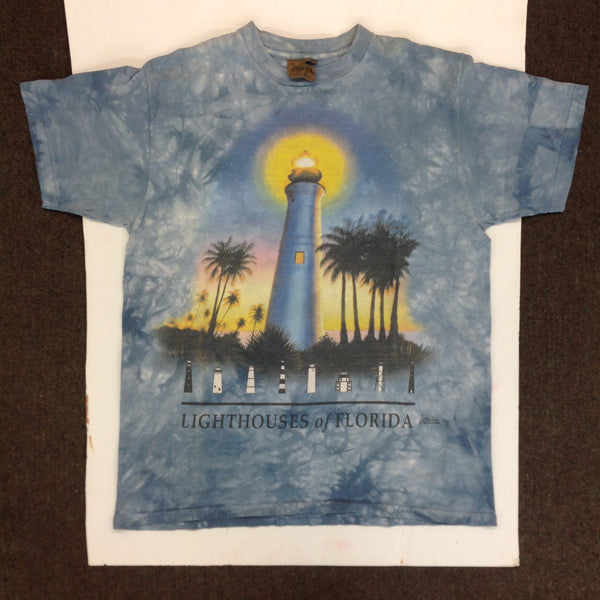 Souvenir Slate Blue Cloudy Tie-Dye T-Shirt Lighthouses of Florida