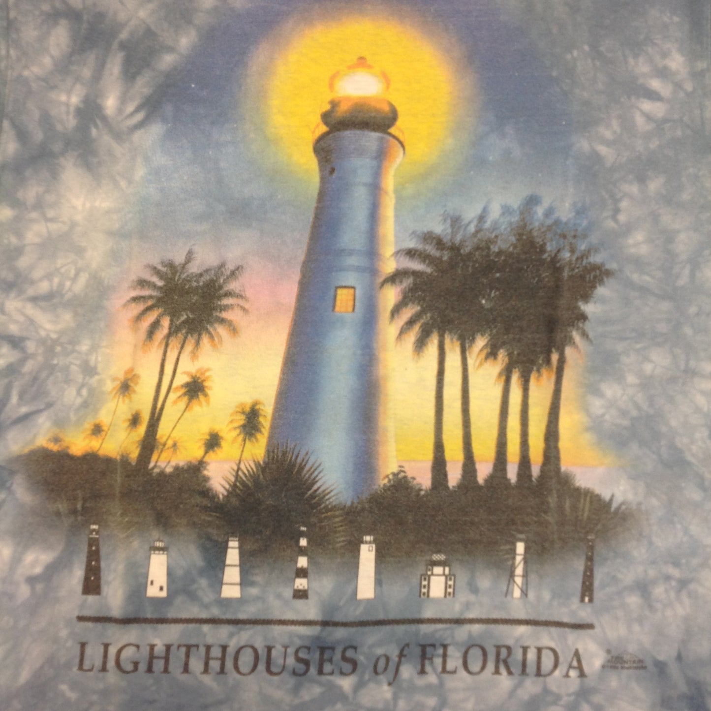 Souvenir Slate Blue Cloudy Tie-Dye T-Shirt Lighthouses of Florida