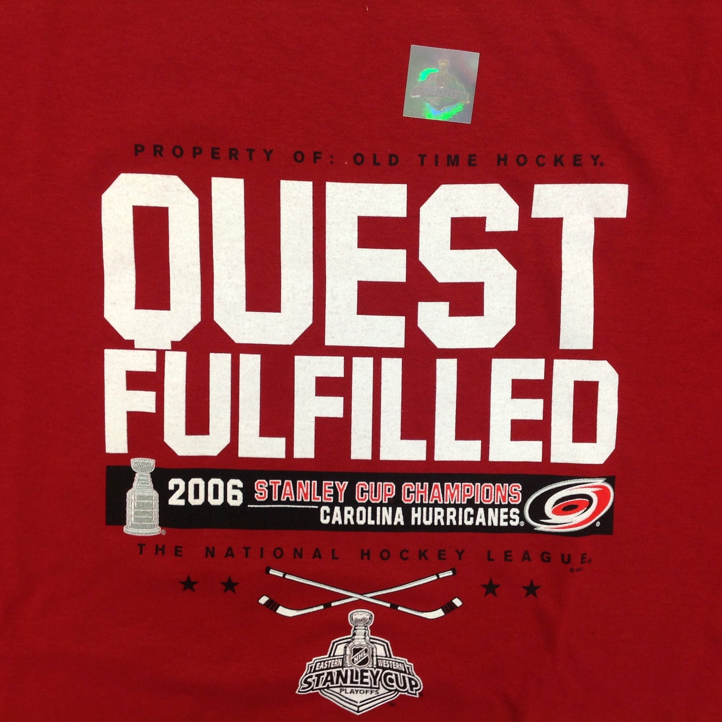 2006 Souvenir XL Red Carolina Hurricanes T-Shirt Property of Old Time Hockey Quest Fulfilled NHL Stanley Cup Champions