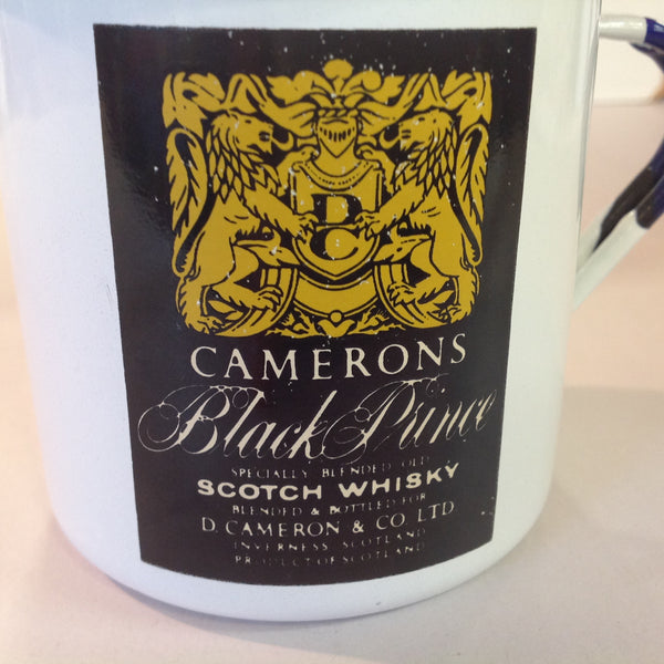 Vintage Gradi 11 ca Enamelware Whiskey Mug Scottish Clan Chattan Cameron's Black Prince Scotch Whisky
