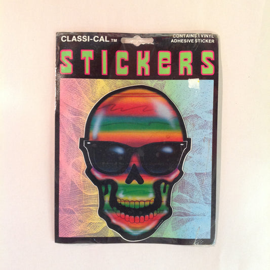 Vintage 1990's NOS Classi-Cal Vinyl Adhesive Sticker Rasta Stripe Skull in Shades