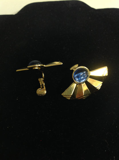 Vintage Goldtone Faux Topaz Half-Fan Clip-On Earrings